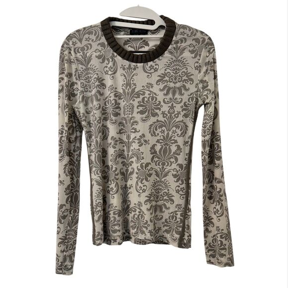 IKKS Mesh Damask Print Long‎ Sleeve Top Small Y2k Grunge Festival Streetwear - Picture 1 of 4